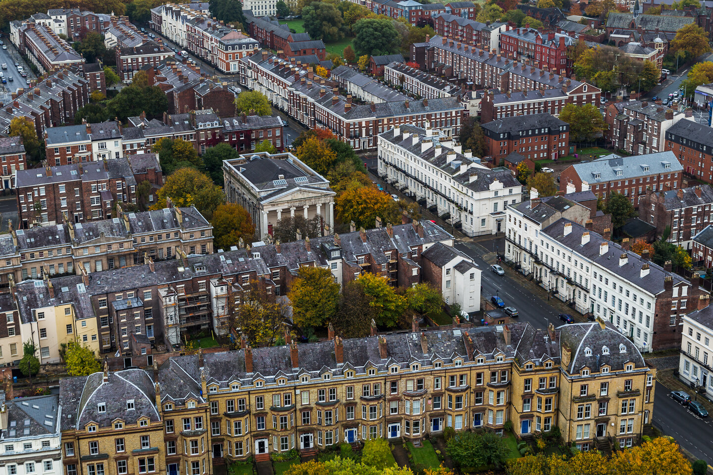 Student Accommodation in Georgian Quarter, Liverpool - aerial view of houses in the Georgian Quarter