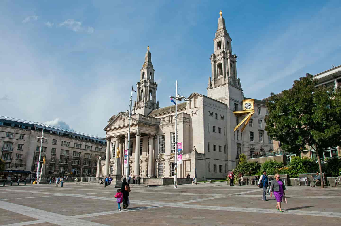 Student Accommodation in Leeds - Historic architecture Civic Hall in Millennium Square on a sunny day