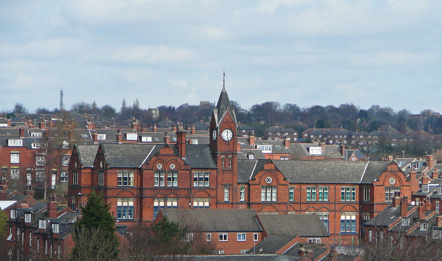 Student Accommodation in Woodhouse, Leeds - Rooftops of Woodhouse, Leeds with Quarry Mount Primary School in view