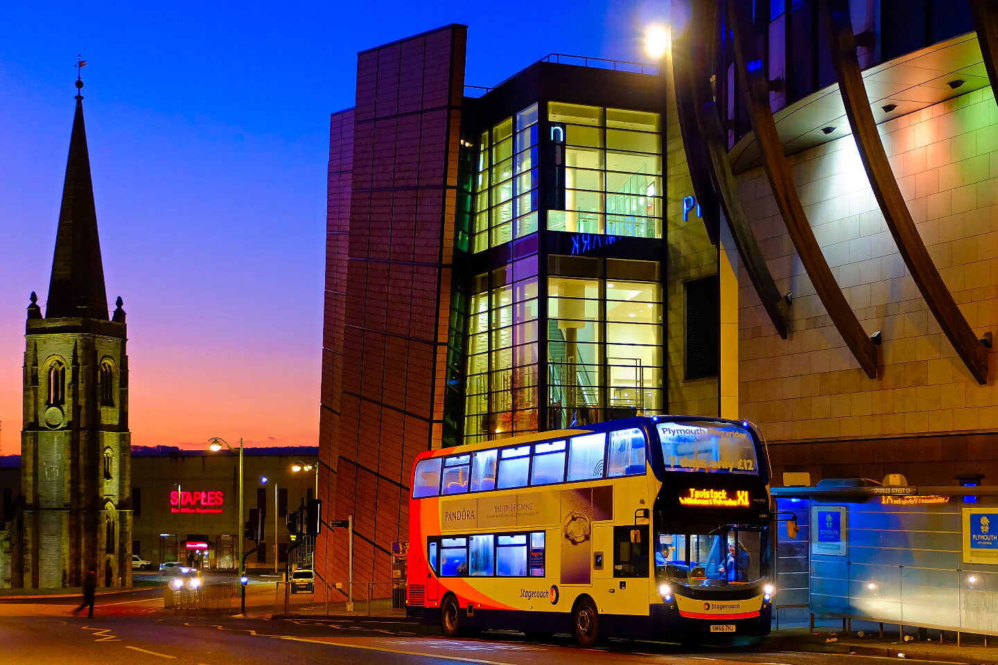 Student Accommodation in Plymouth City Centre, Plymouth - Plymouth bus at night time